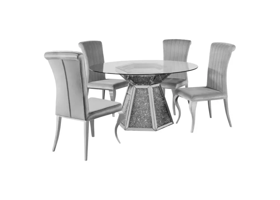 Quinn 5-piece Hexagon Pedestal Dining Room Set Mirror and Grey