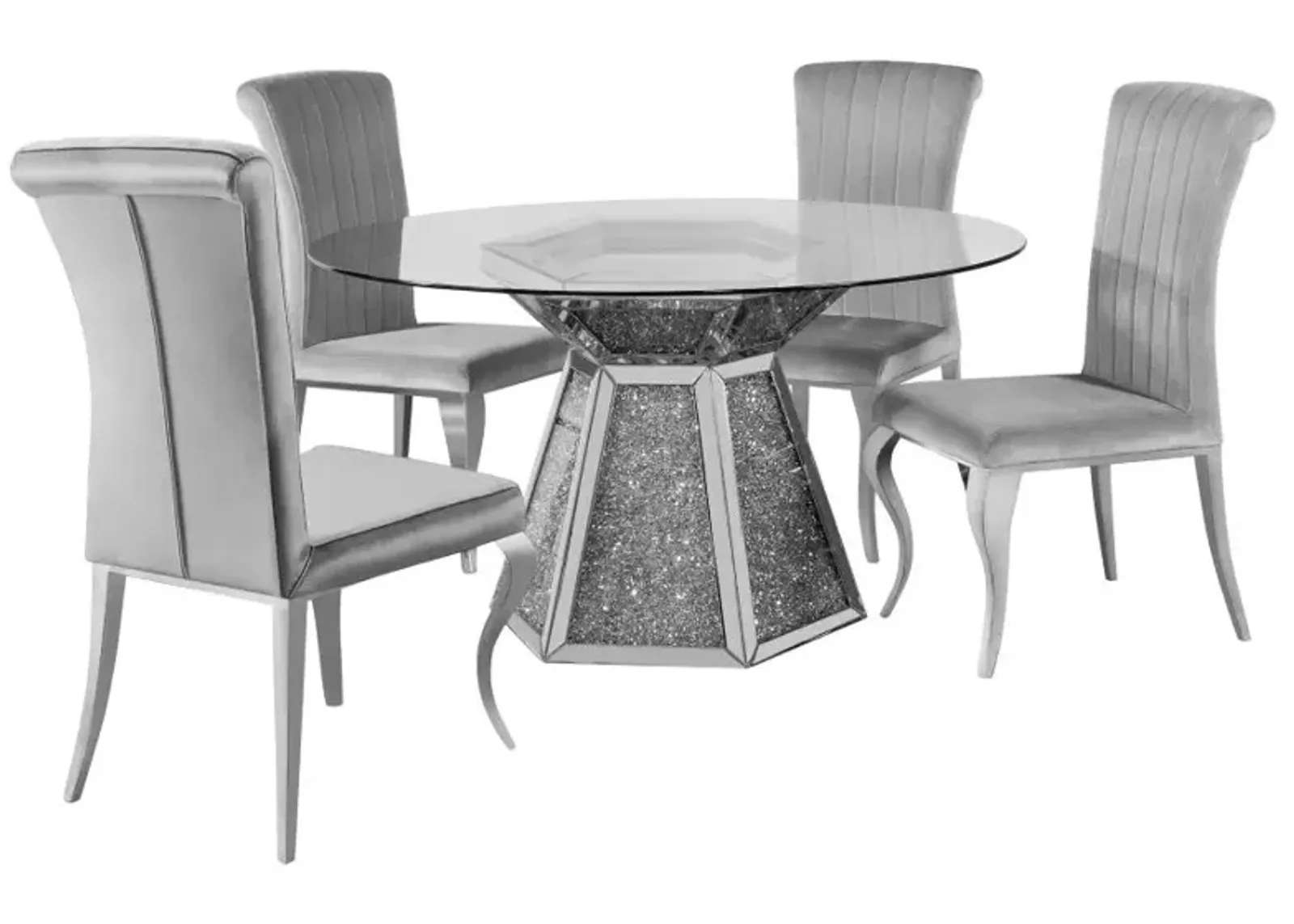 Quinn 5-piece Hexagon Pedestal Dining Room Set Mirror and Grey