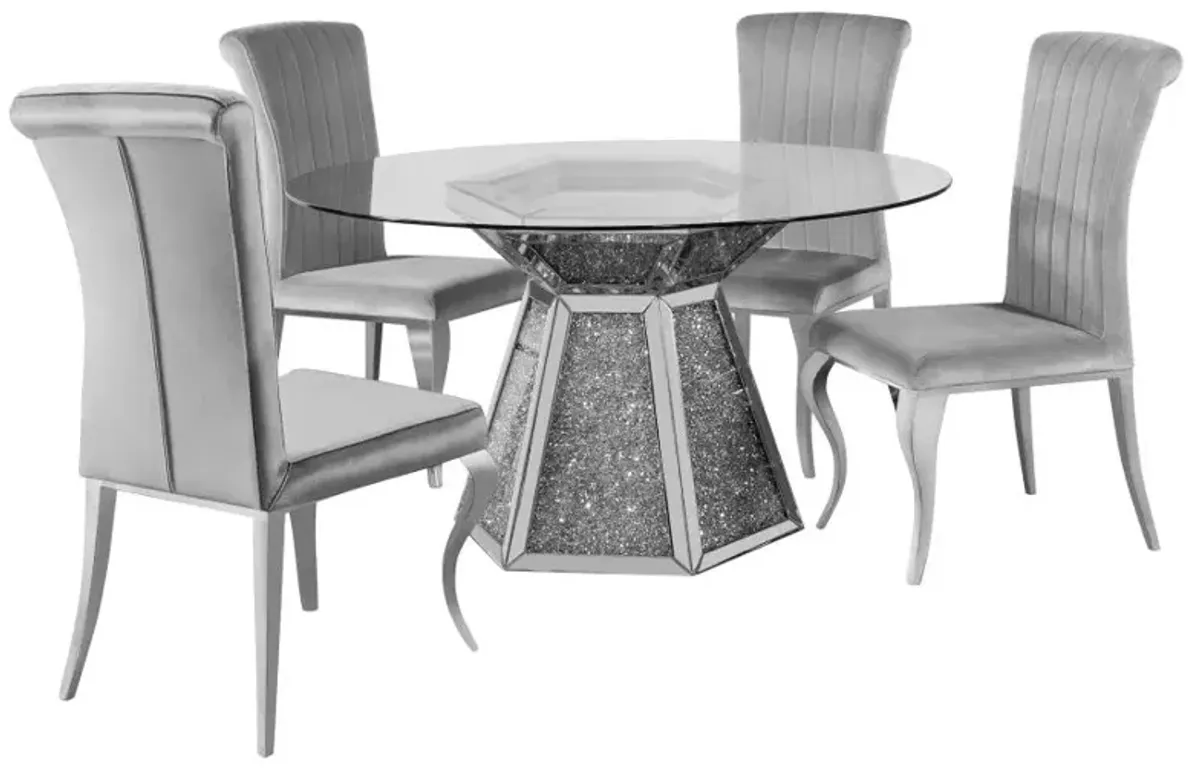 Quinn 5-piece Hexagon Pedestal Dining Room Set Mirror and Grey