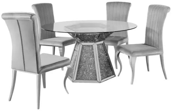 Quinn 5-piece Hexagon Pedestal Dining Room Set Mirror and Grey