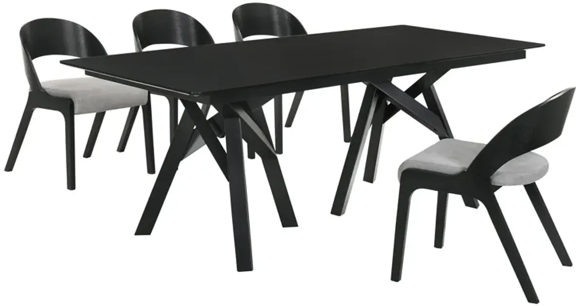 Cortina and Polly 5 Piece Black Rectangular Dining Set