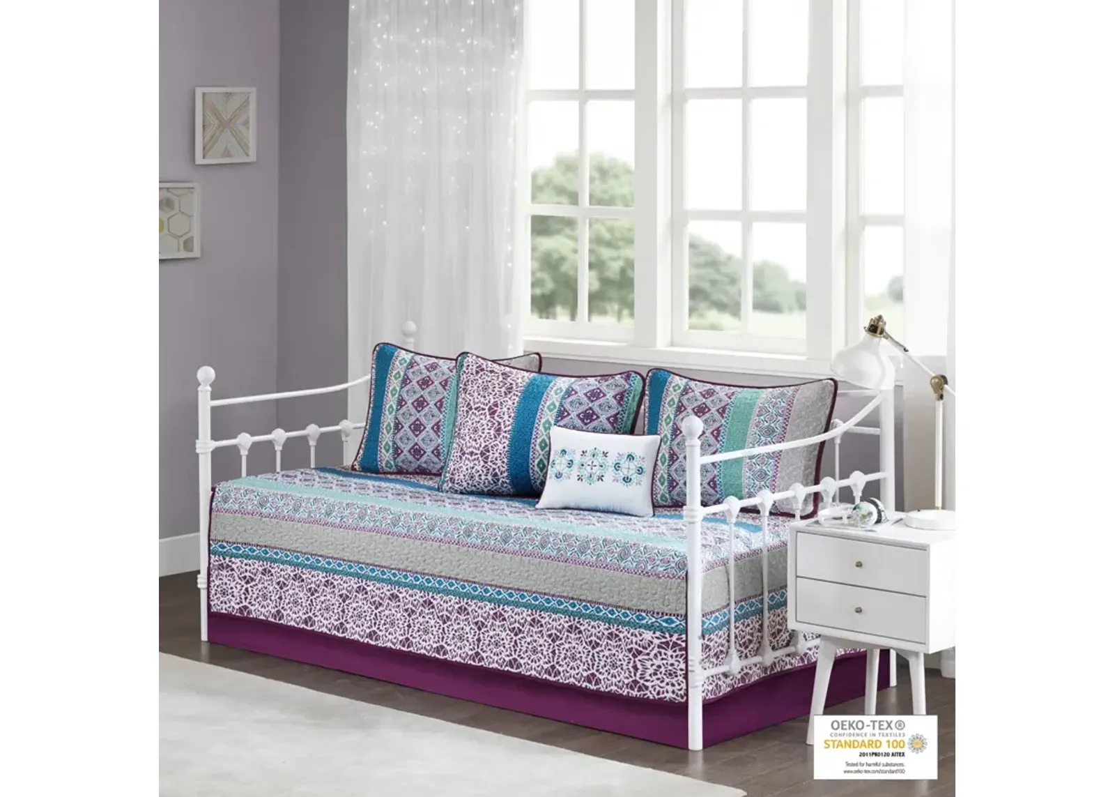 Intelligent Design Joni Purple 6 Piece Boho Reversible Daybed Set