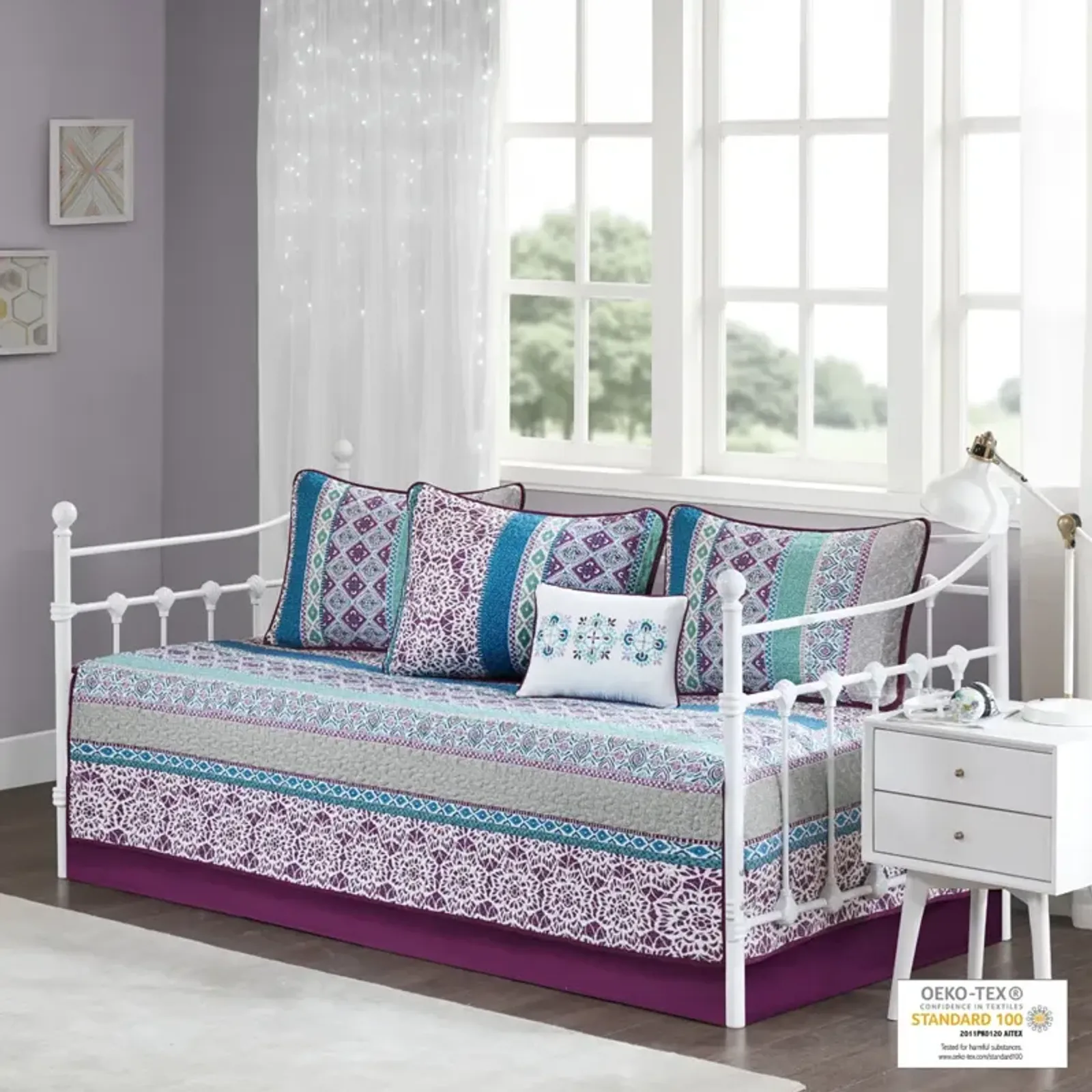 Intelligent Design Joni Purple 6 Piece Boho Reversible Daybed Set