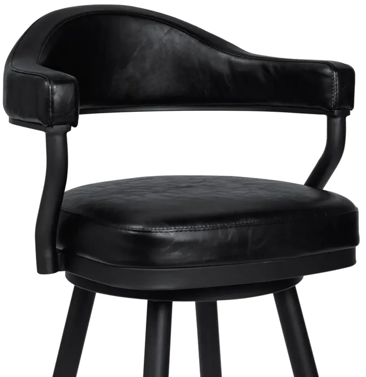 Justin 30" Bar Height Swivel Vintage Black Faux Leather Bar Stool with Black Metal Legs