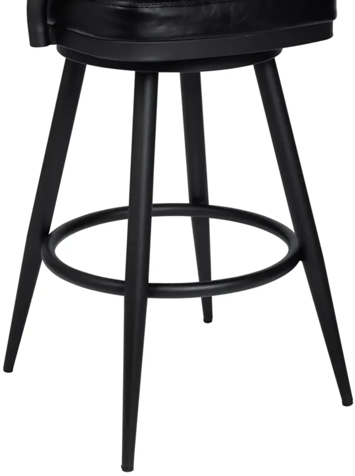 Justin 30" Bar Height Swivel Vintage Black Faux Leather Bar Stool with Black Metal Legs