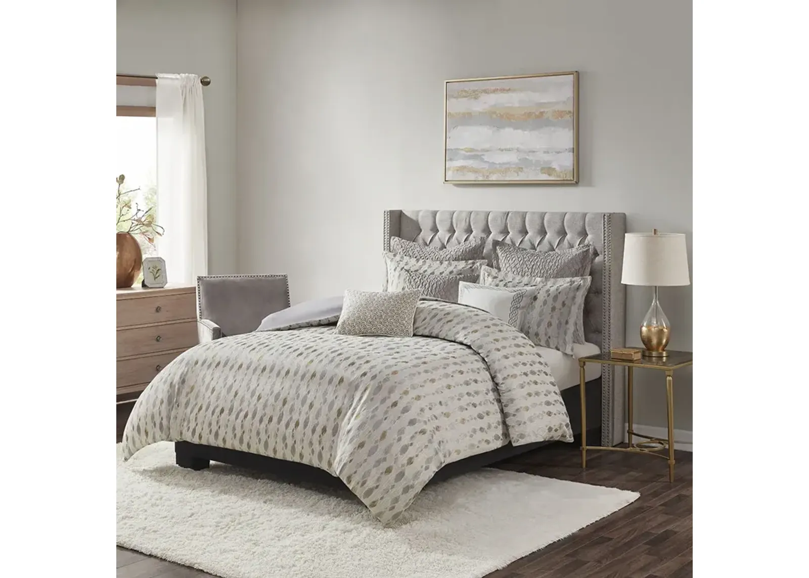 Madison Park Signature Sanctuary Taupe/Gold Comforter King 9 Piece Set