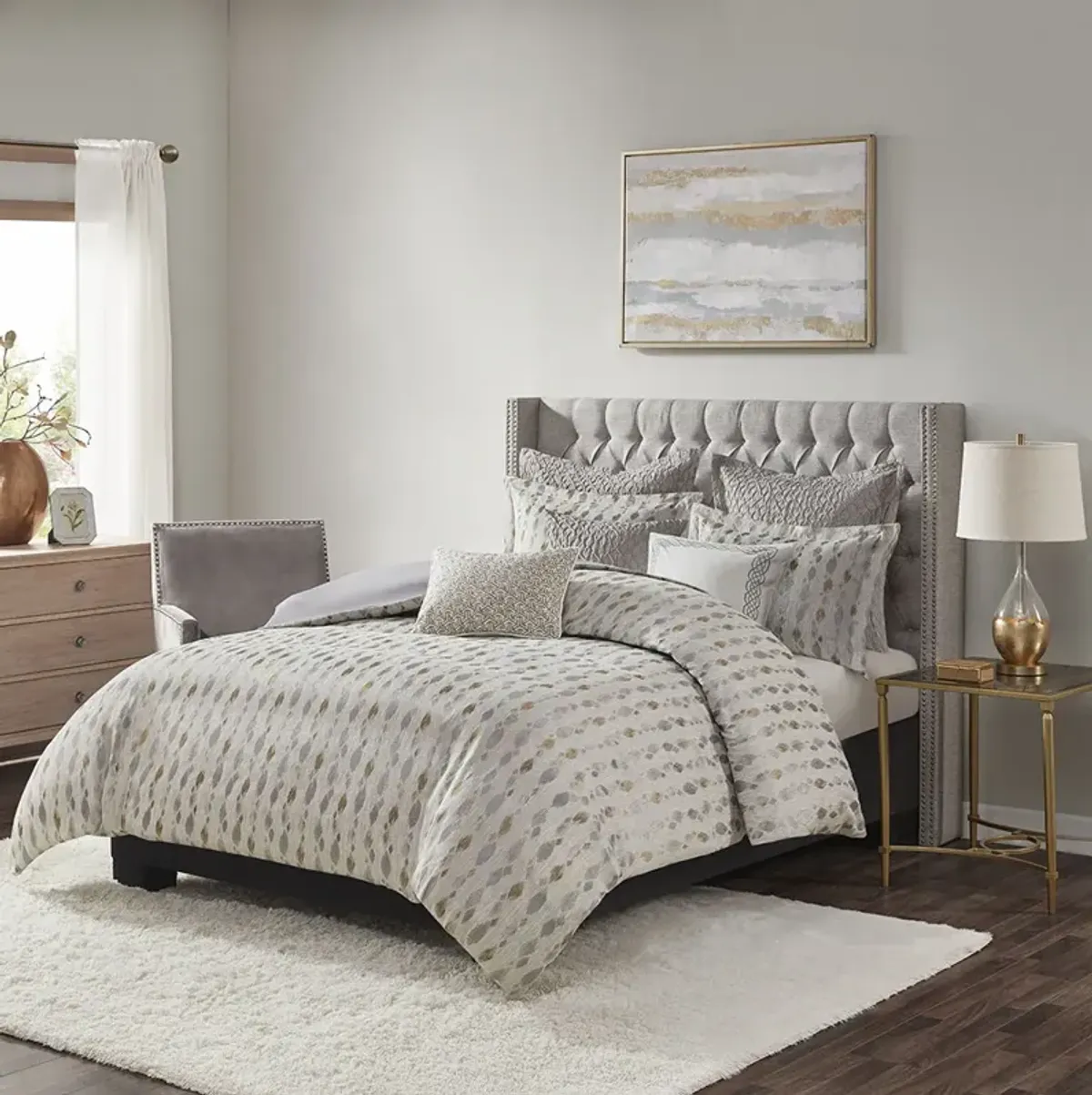 Madison Park Signature Sanctuary Taupe/Gold Comforter King 9 Piece Set