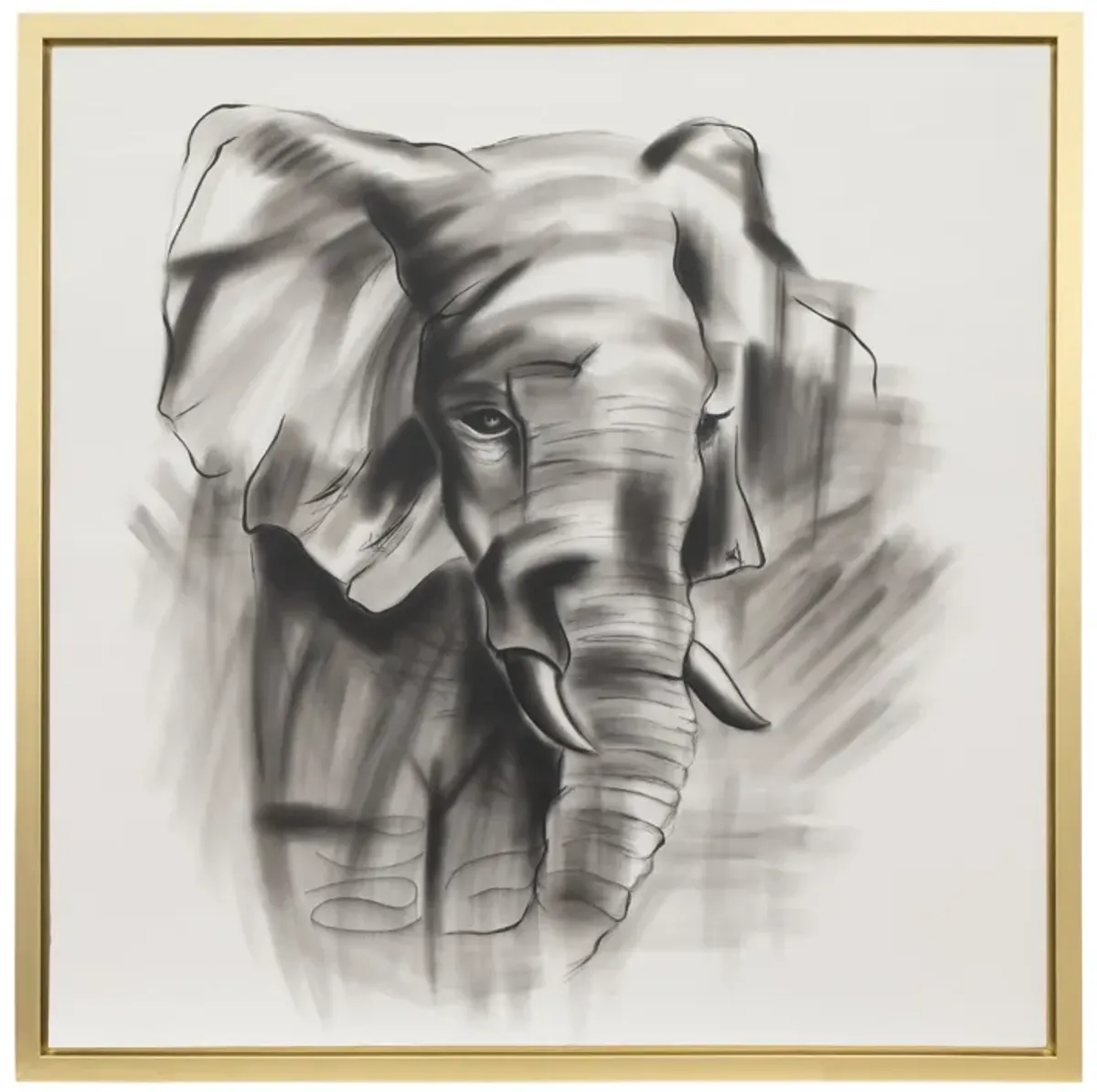 71x71, Hand Painted Elephant Beauty, Gray/wht