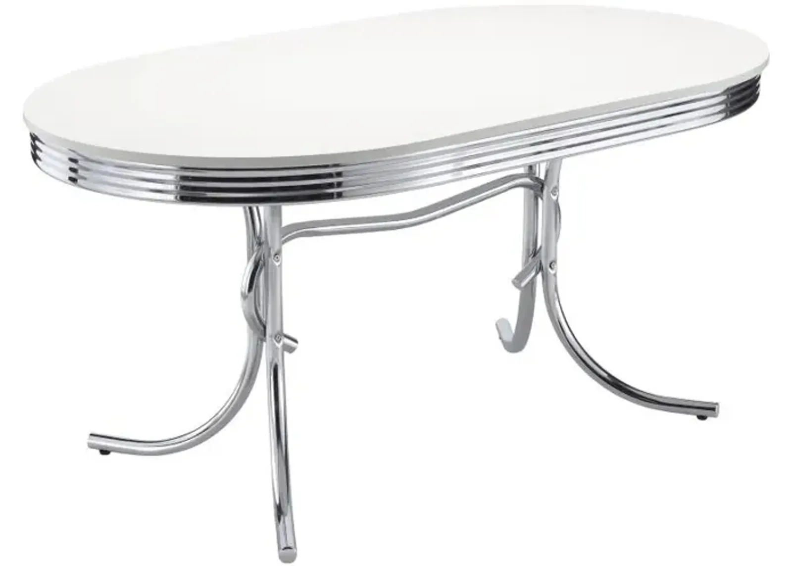 Retro Oval Dining Table Glossy White and Chrome