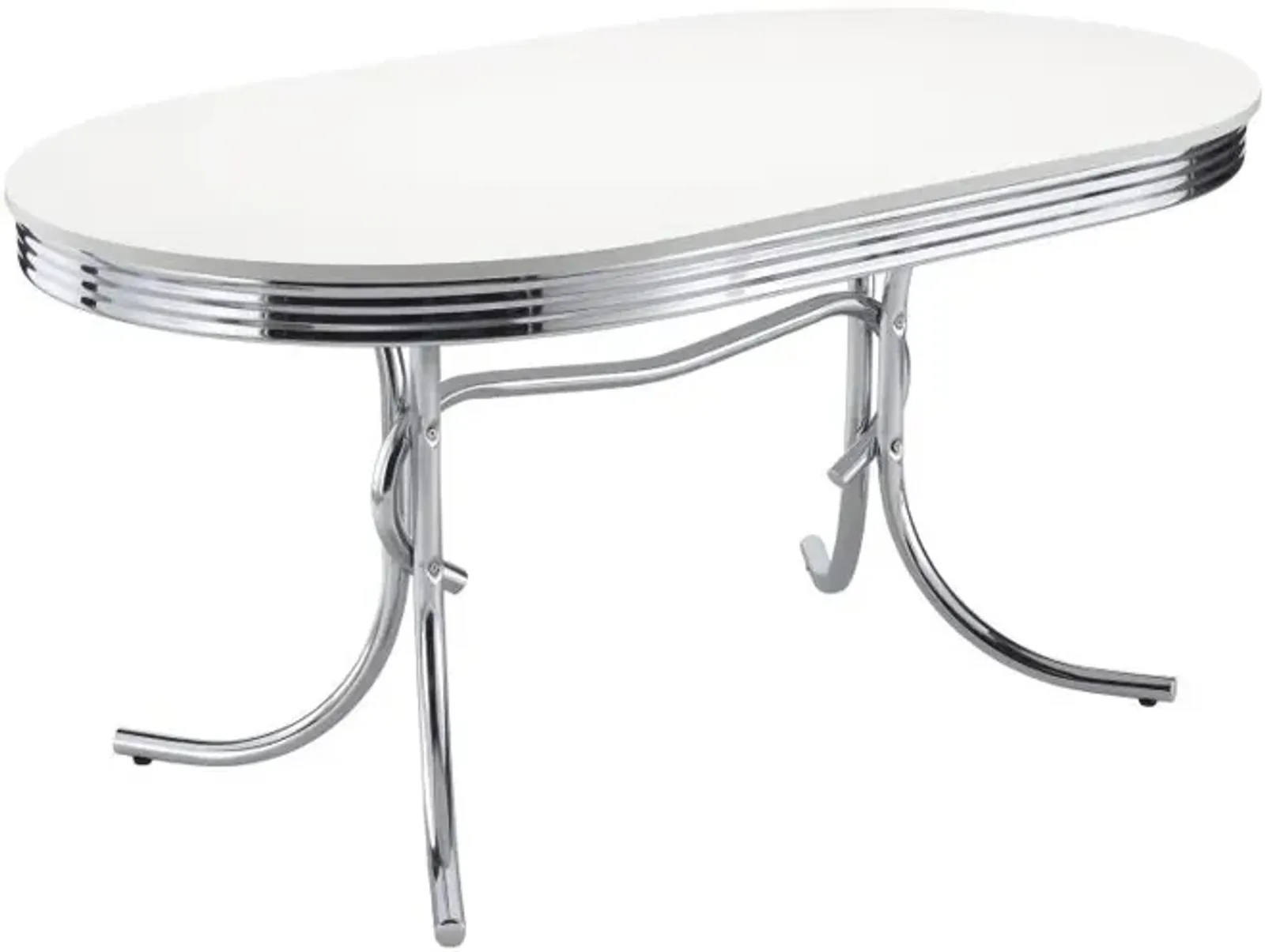 Retro Oval Dining Table Glossy White and Chrome