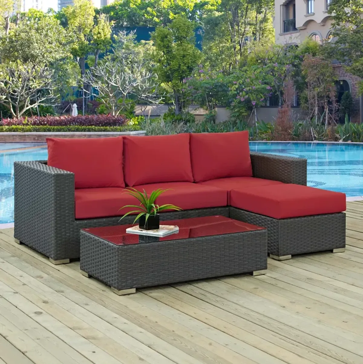 Sojourn 3 Piece Outdoor Patio Sunbrella® Sectional Set