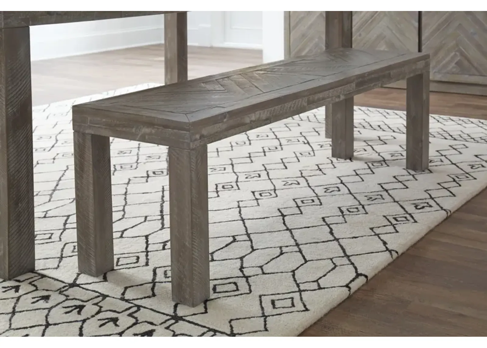 Herringbone Solid Wood Dining Bench in Rustic Latte