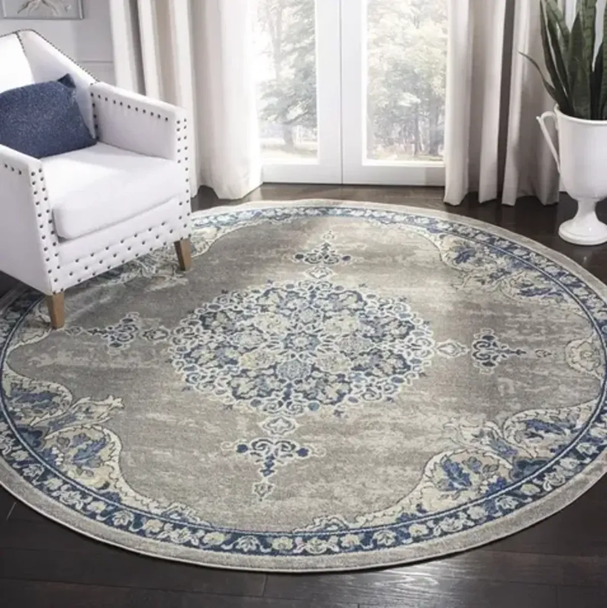 Brentwood 867 Light Grey / Blue 9' X 9' Round Round Powerloomed Rug