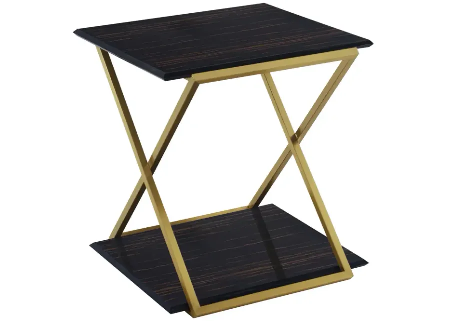 Westlake Dark Brown Veneer End Table with Brushed Gold Legs