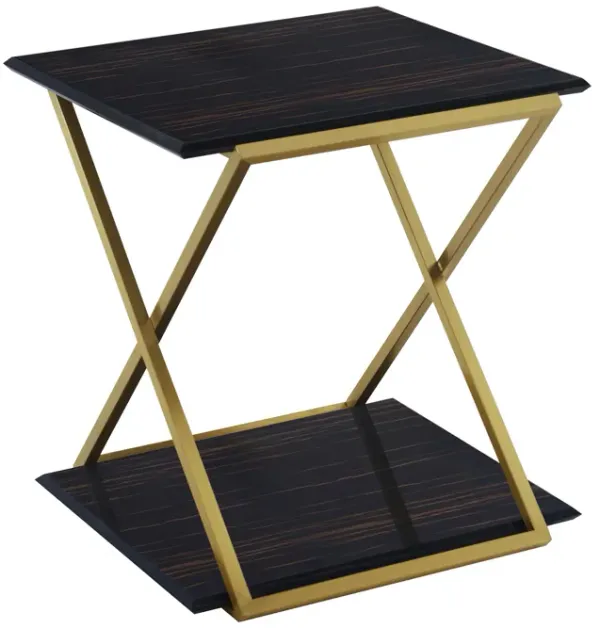 Westlake Dark Brown Veneer End Table with Brushed Gold Legs