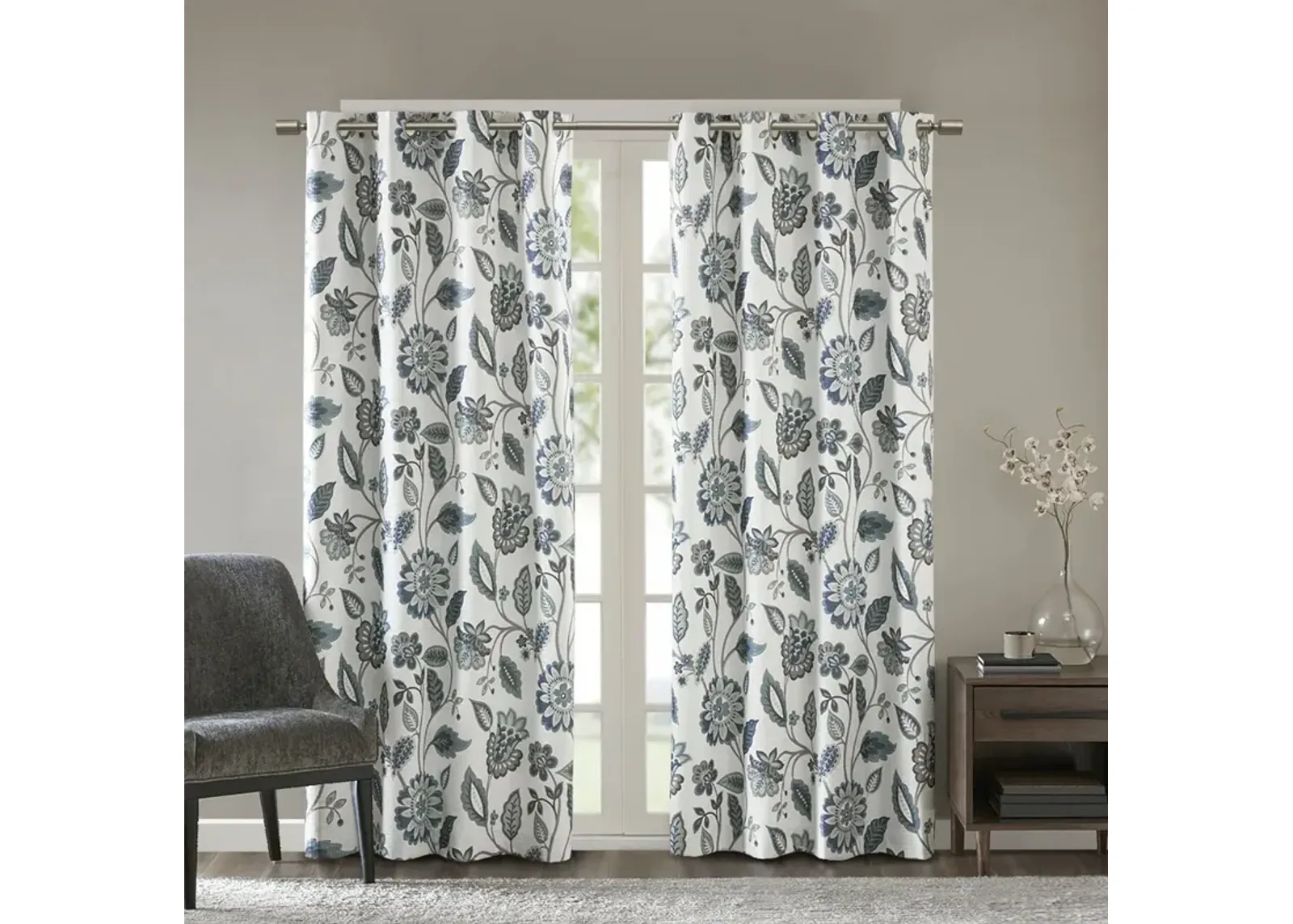 SunSmart Camille Aqua Jacquard Printed Room Darkening Curtain Panel