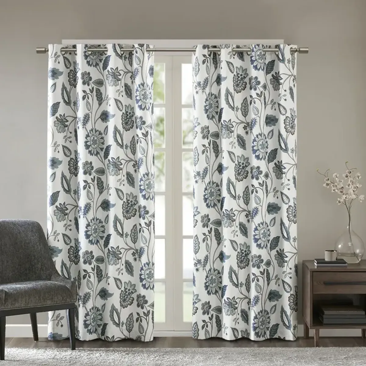 SunSmart Camille Aqua Jacquard Printed Room Darkening Curtain Panel