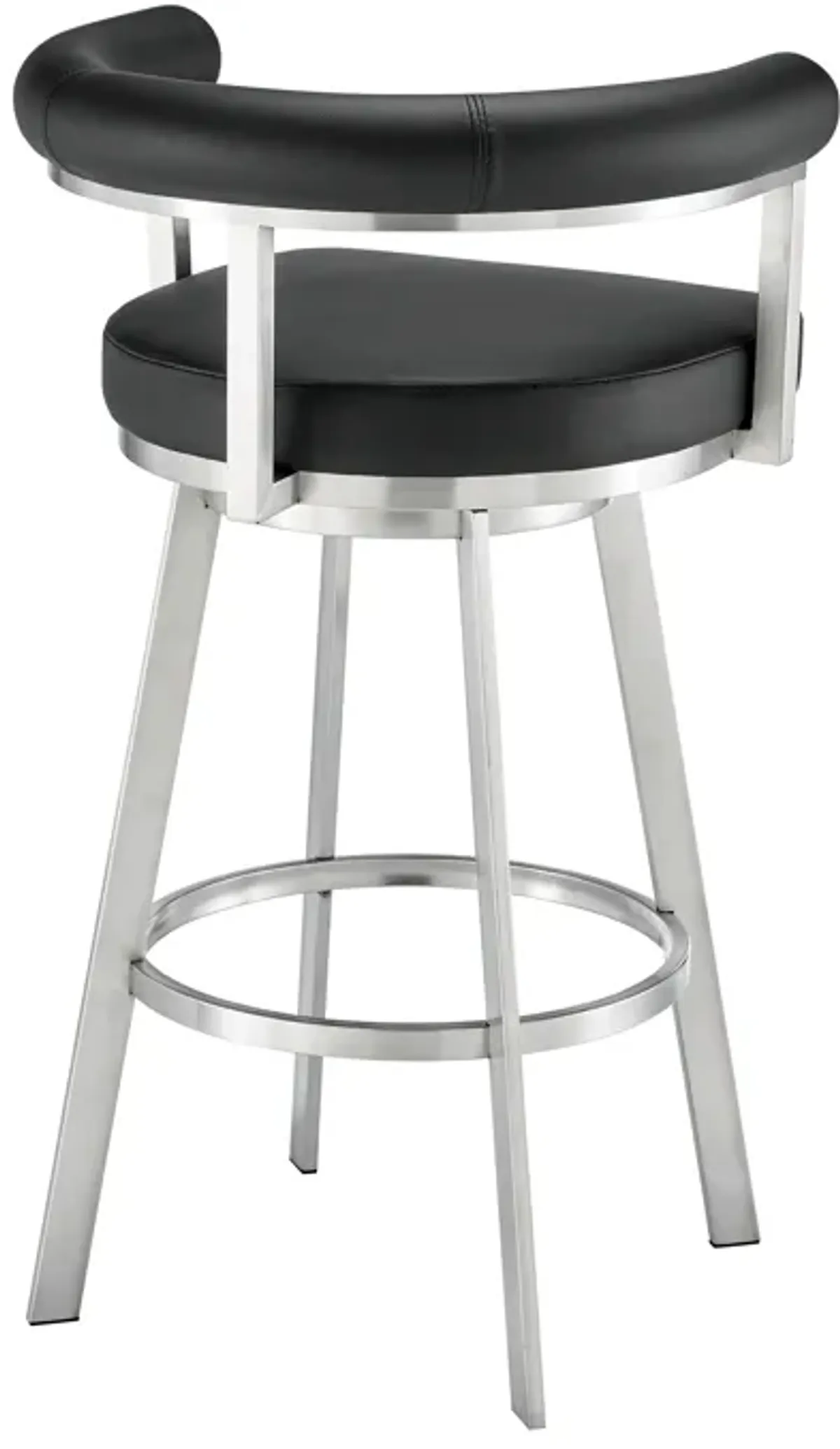 Nolagam Swivel Bar Stool in Brushed Stainless Steel with Black Faux Leather