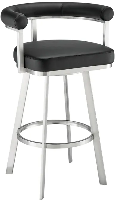 Nolagam Swivel Bar Stool in Brushed Stainless Steel with Black Faux Leather