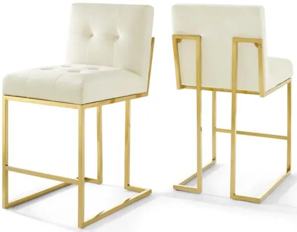Privy Gold Stainless Steel Performance Velvet Counter Stool Set of 2