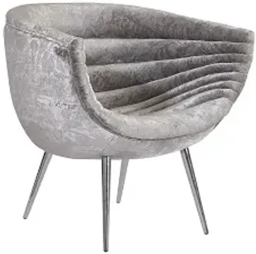 nouveau club chair, gray crushed velvet fabric, stainless steel legs