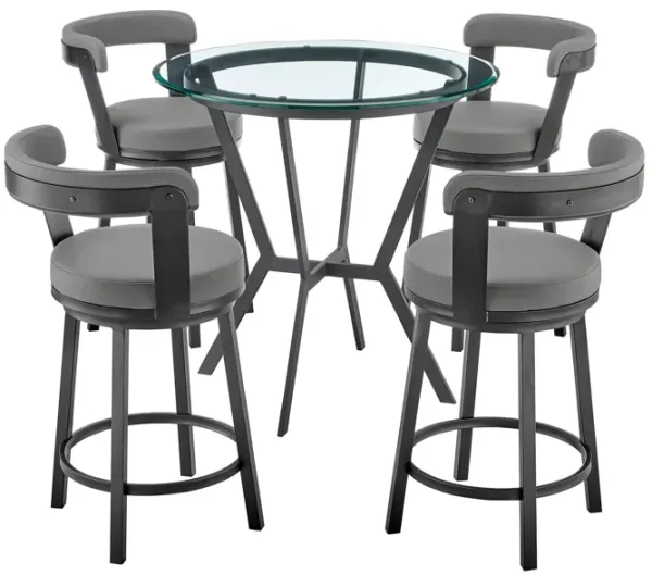 Naomi and Bryant 5-Piece Counter Height Dining Set in Black Metal and Grey Faux Leather