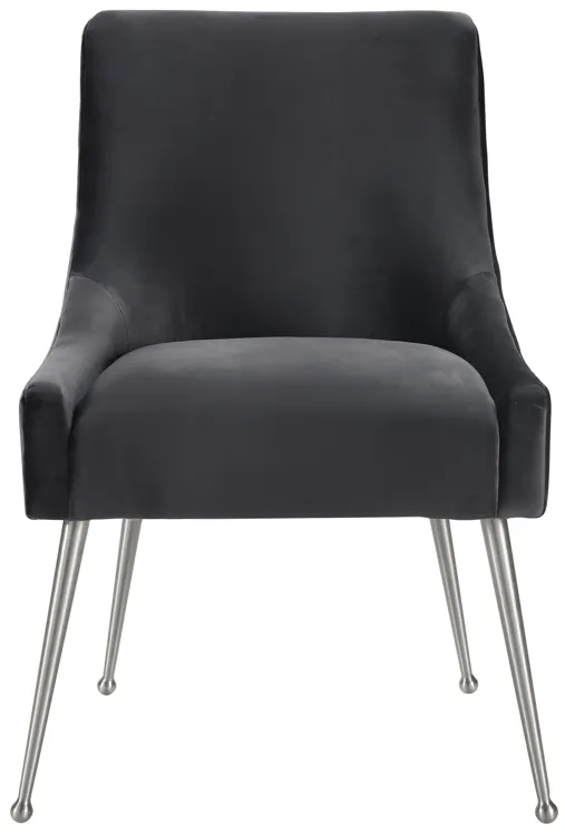 beatrix grey velvet side chair with silver leg