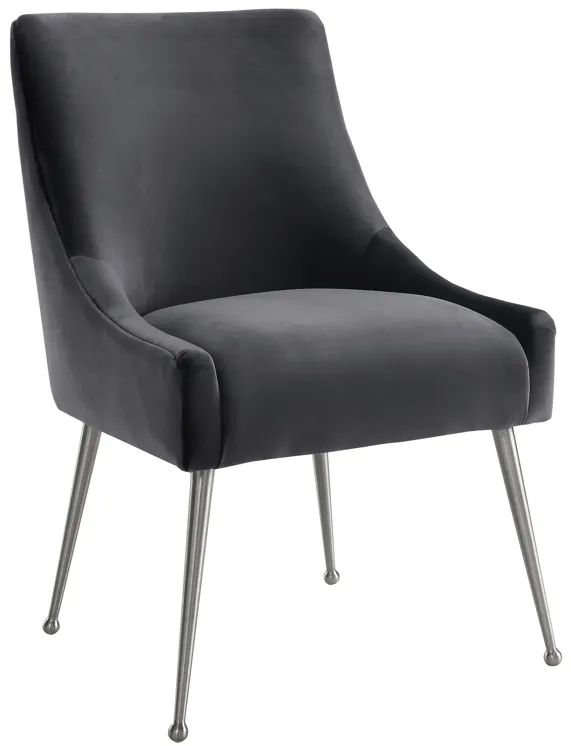 beatrix grey velvet side chair with silver leg