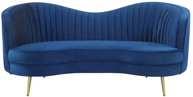 Sophia Upholstered Camel Back Loveseat Blue