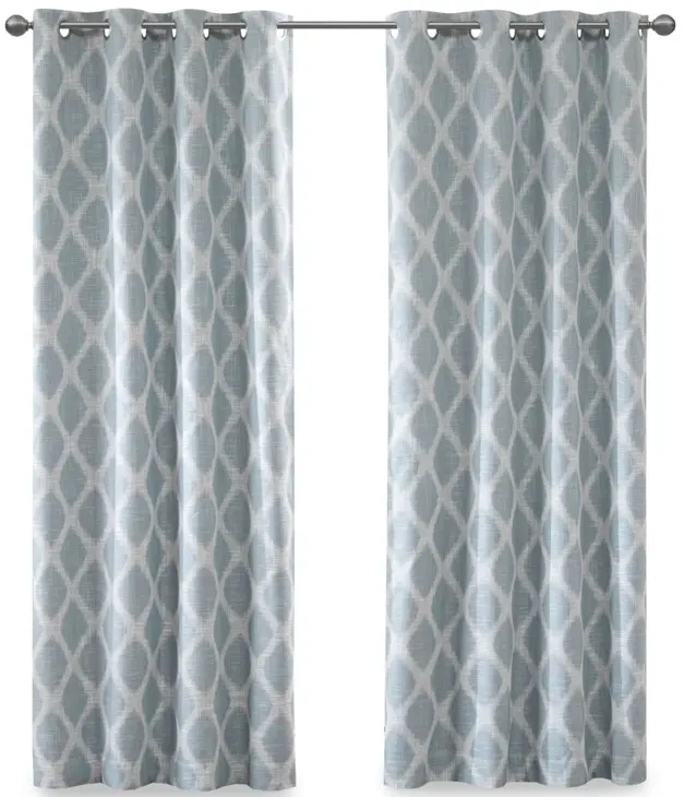 SunSmart Blakesly Aqua Printed Ikat Blackout Curtain Panel