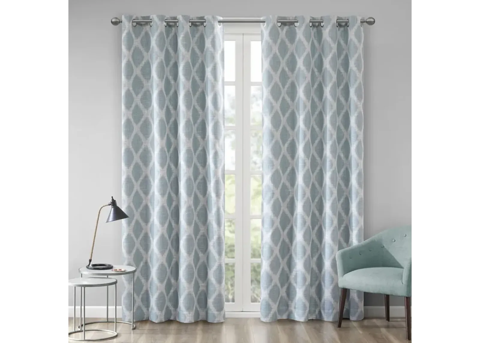 SunSmart Blakesly Aqua Printed Ikat Blackout Curtain Panel