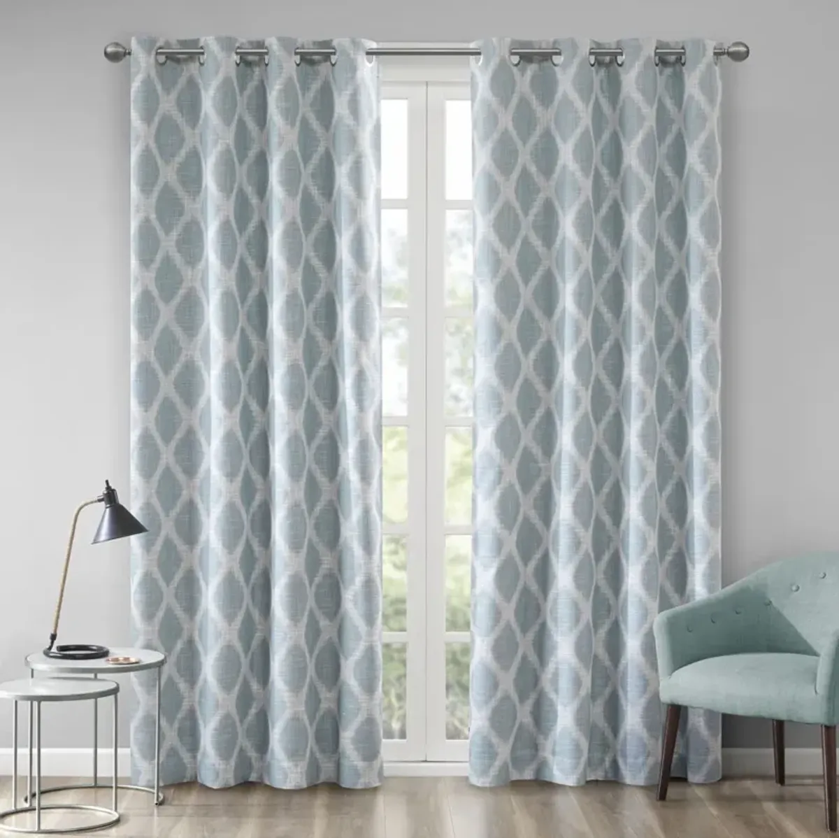 SunSmart Blakesly Aqua Printed Ikat Blackout Curtain Panel