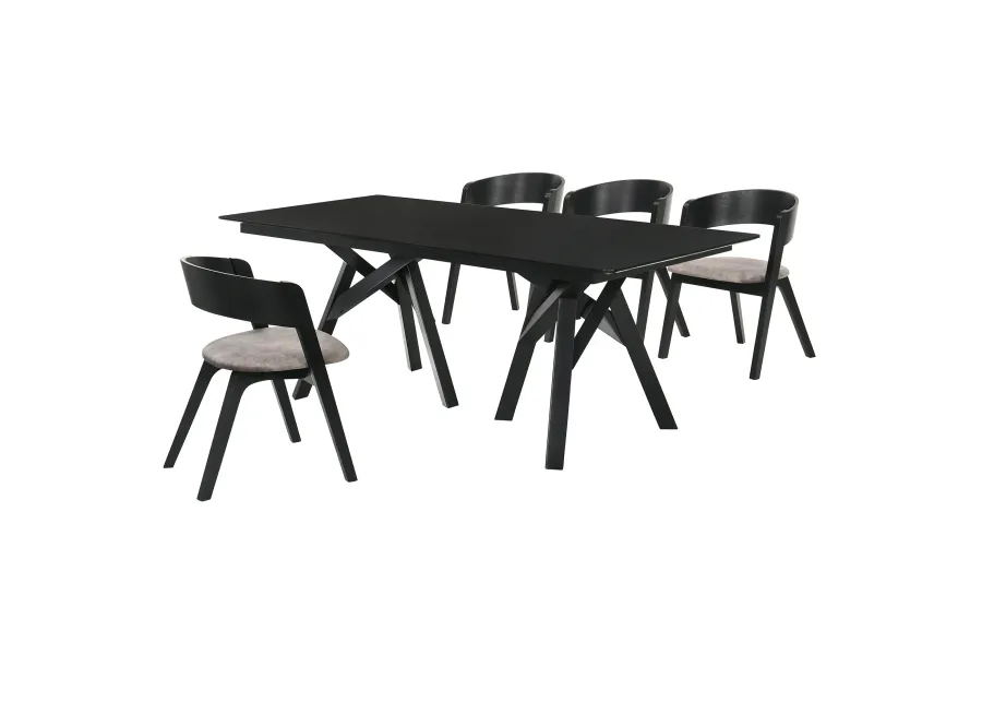 Cortina and Jackie 5 Piece Black Rectangular Dining Set