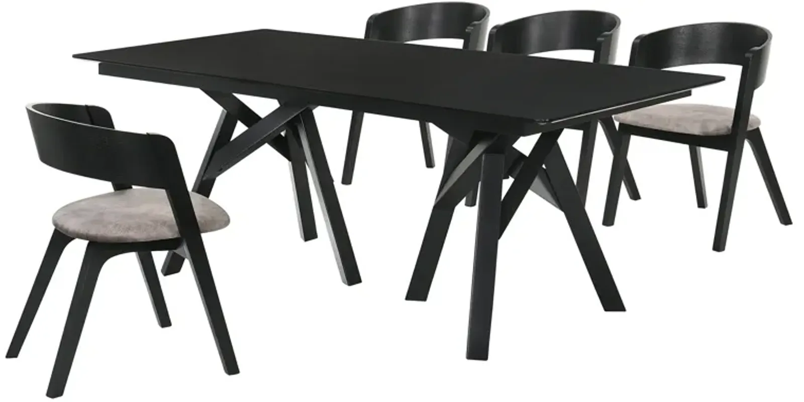 Cortina and Jackie 5 Piece Black Rectangular Dining Set