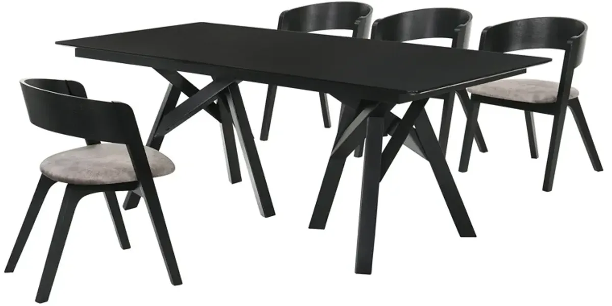 Cortina and Jackie 5 Piece Black Rectangular Dining Set