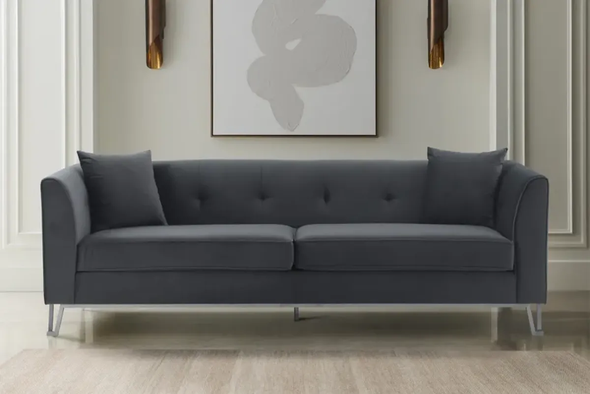 Everest 90" Gray Fabric Upholstered Sofa with Brushed Stainless Steel Legs