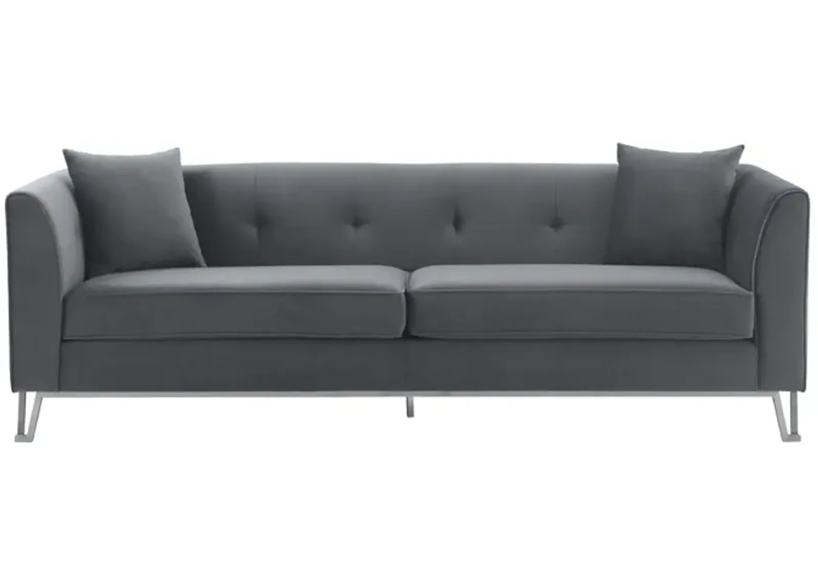 Everest 90" Gray Fabric Upholstered Sofa with Brushed Stainless Steel Legs