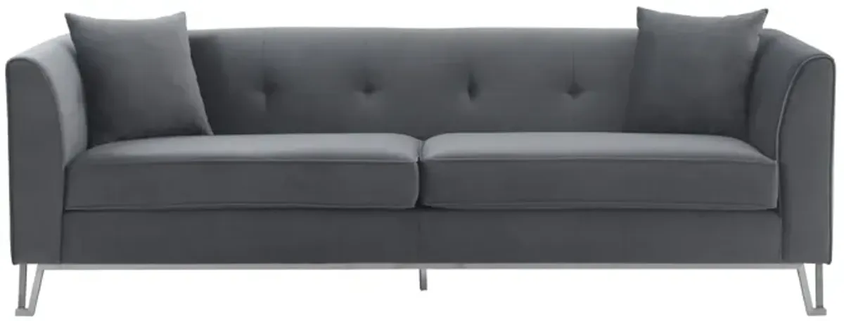 Everest 90" Gray Fabric Upholstered Sofa with Brushed Stainless Steel Legs