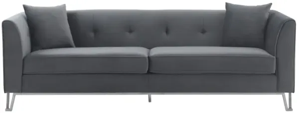 Everest 90" Gray Fabric Upholstered Sofa with Brushed Stainless Steel Legs