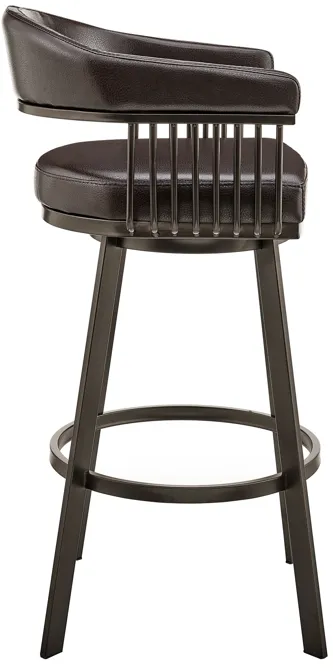 Bronson 25" Counter Height Swivel Bar Stool in Java Brown Finish and Chocolate Faux Leather