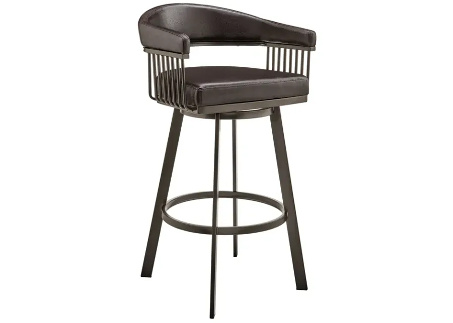 Bronson 25" Counter Height Swivel Bar Stool in Java Brown Finish and Chocolate Faux Leather