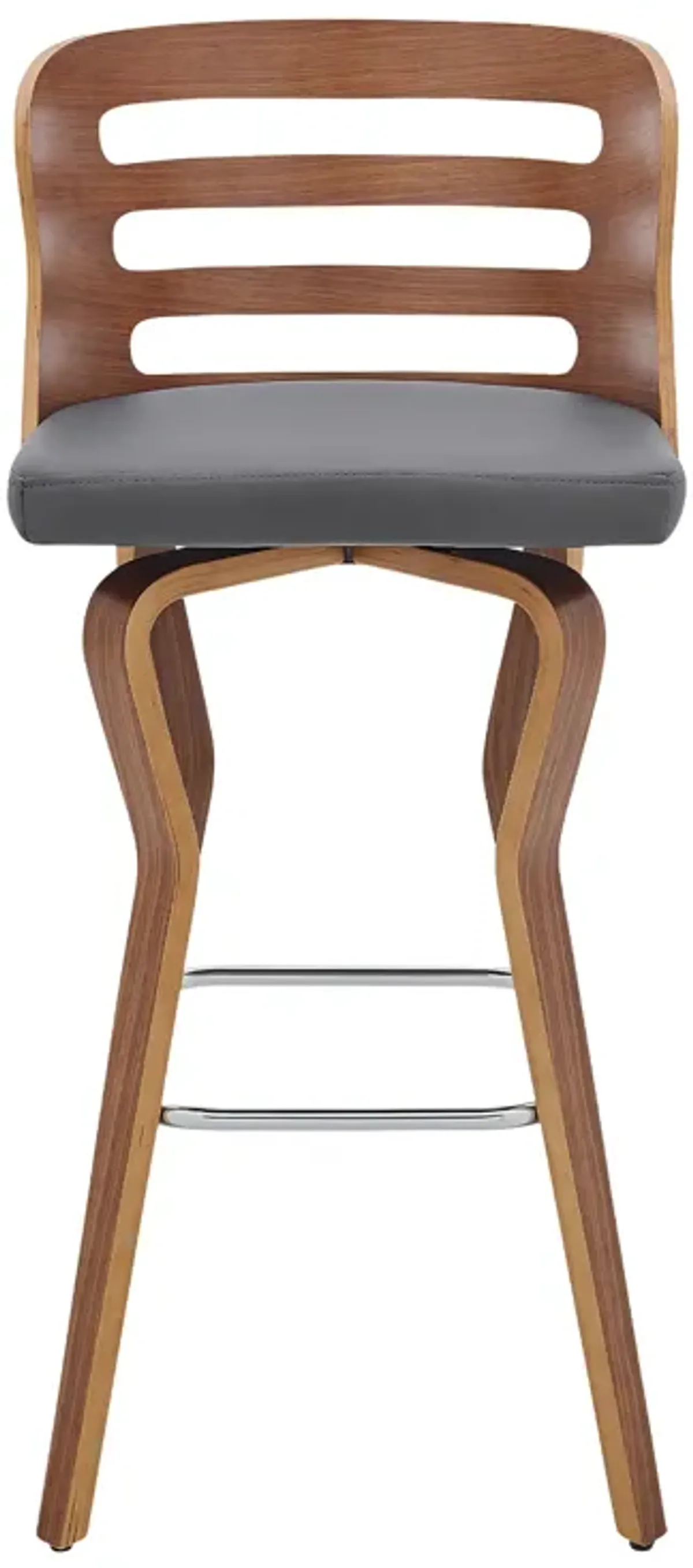 Verne 30" Swivel Gray Faux Leather and Walnut Wood Bar Stool