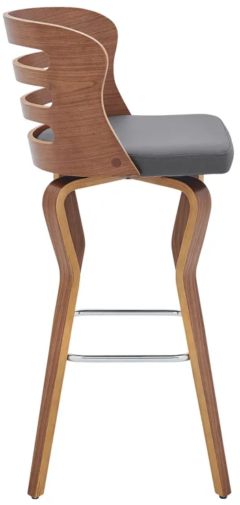 Verne 30" Swivel Gray Faux Leather and Walnut Wood Bar Stool