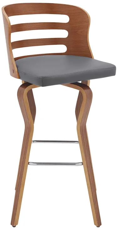 Verne 30" Swivel Gray Faux Leather and Walnut Wood Bar Stool