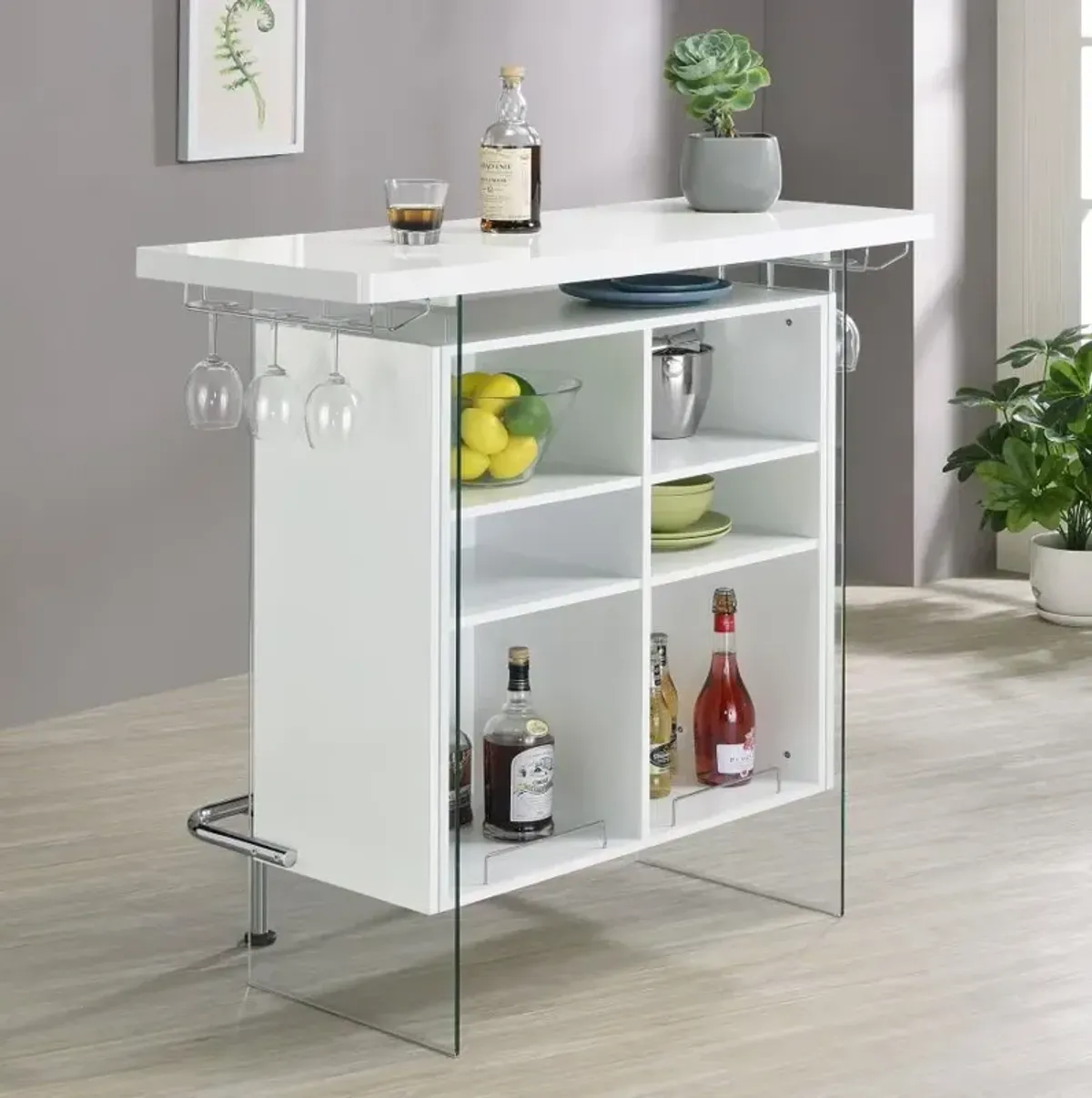 Acosta Rectangular Bar Unit with Footrest and Glass Side Panels