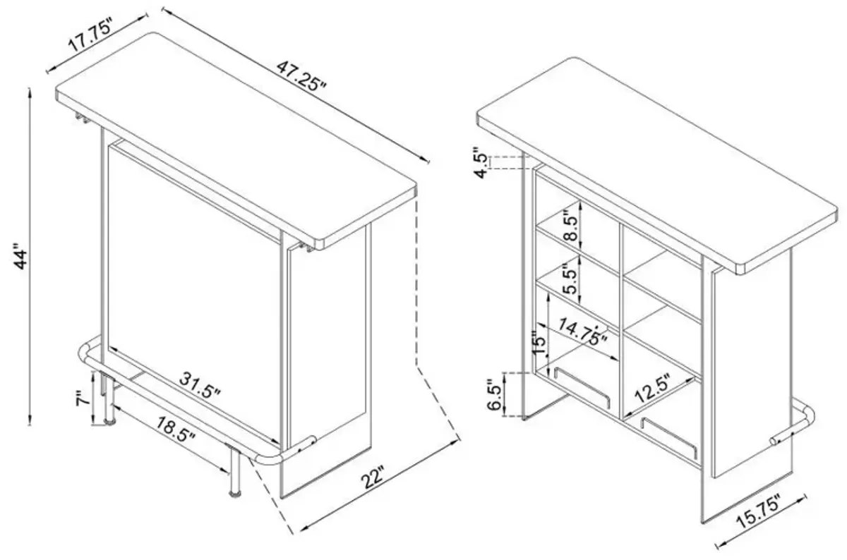 Acosta Rectangular Bar Unit with Footrest and Glass Side Panels