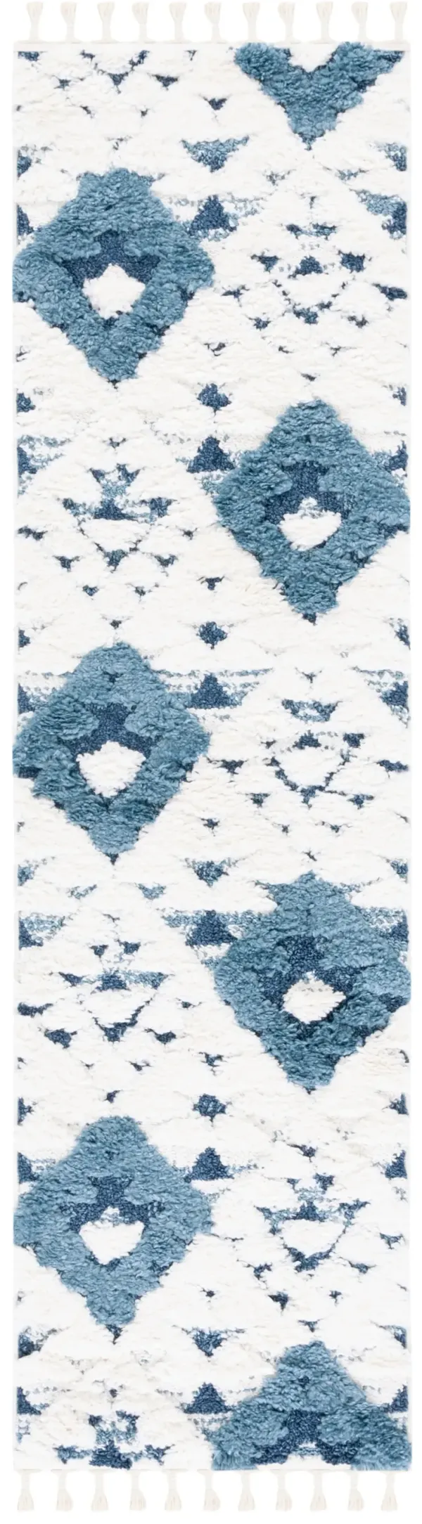 MOROCCAN TASSEL SHAG 688 BLUE  2'-3' x 6' Runner Rug