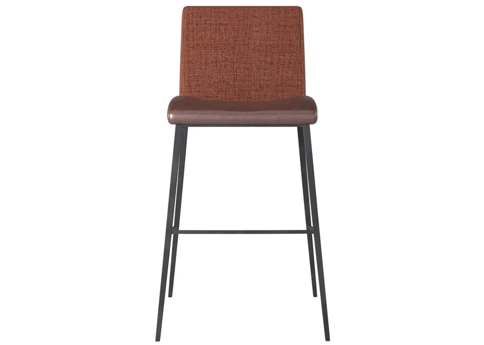 Rasmus-C Counter Stool with Dark Brown Leatherette and Orange Fabric with Matte Black Legs - Set of 2