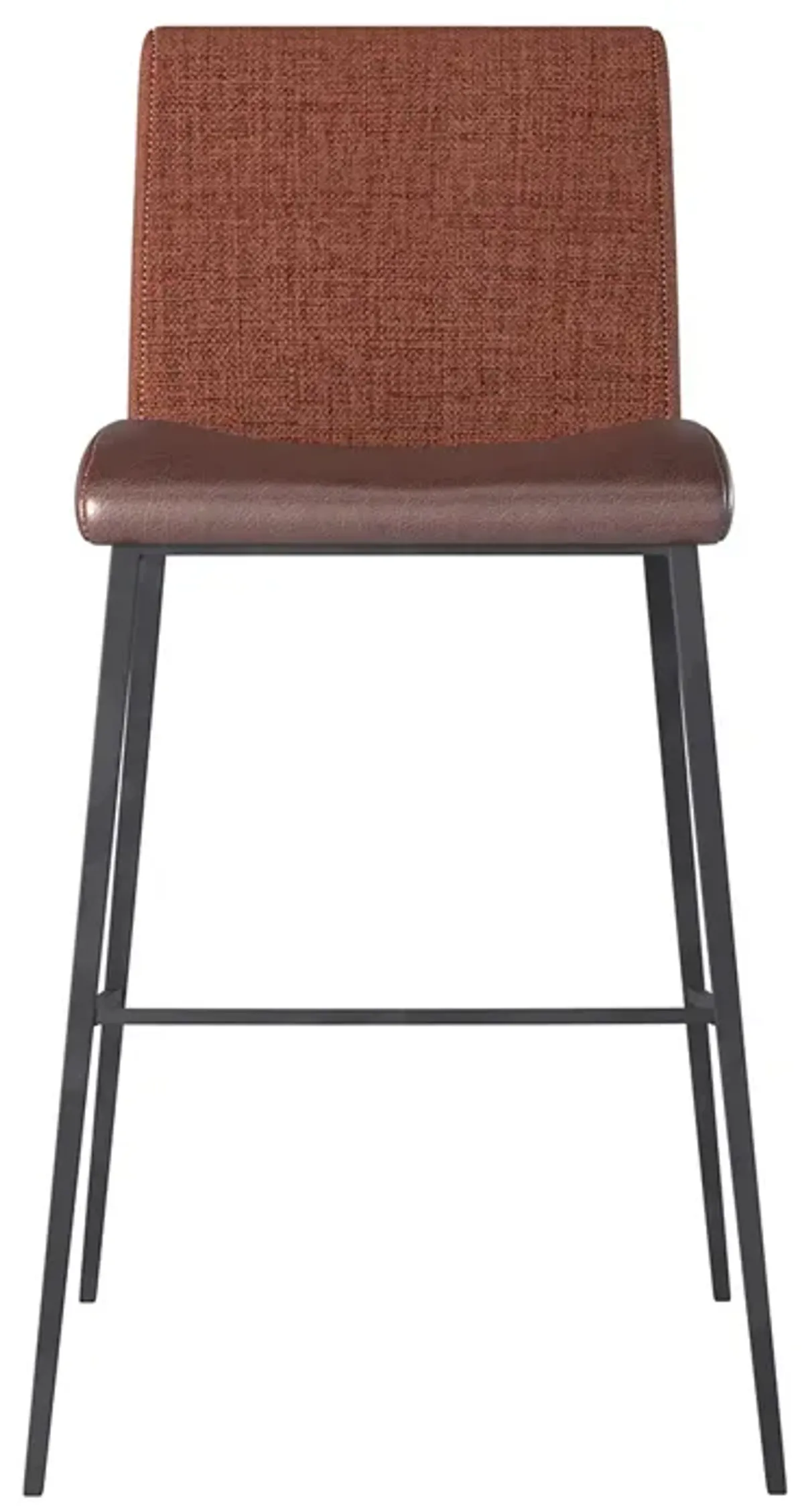 Rasmus-C Counter Stool with Dark Brown Leatherette and Orange Fabric with Matte Black Legs - Set of 2