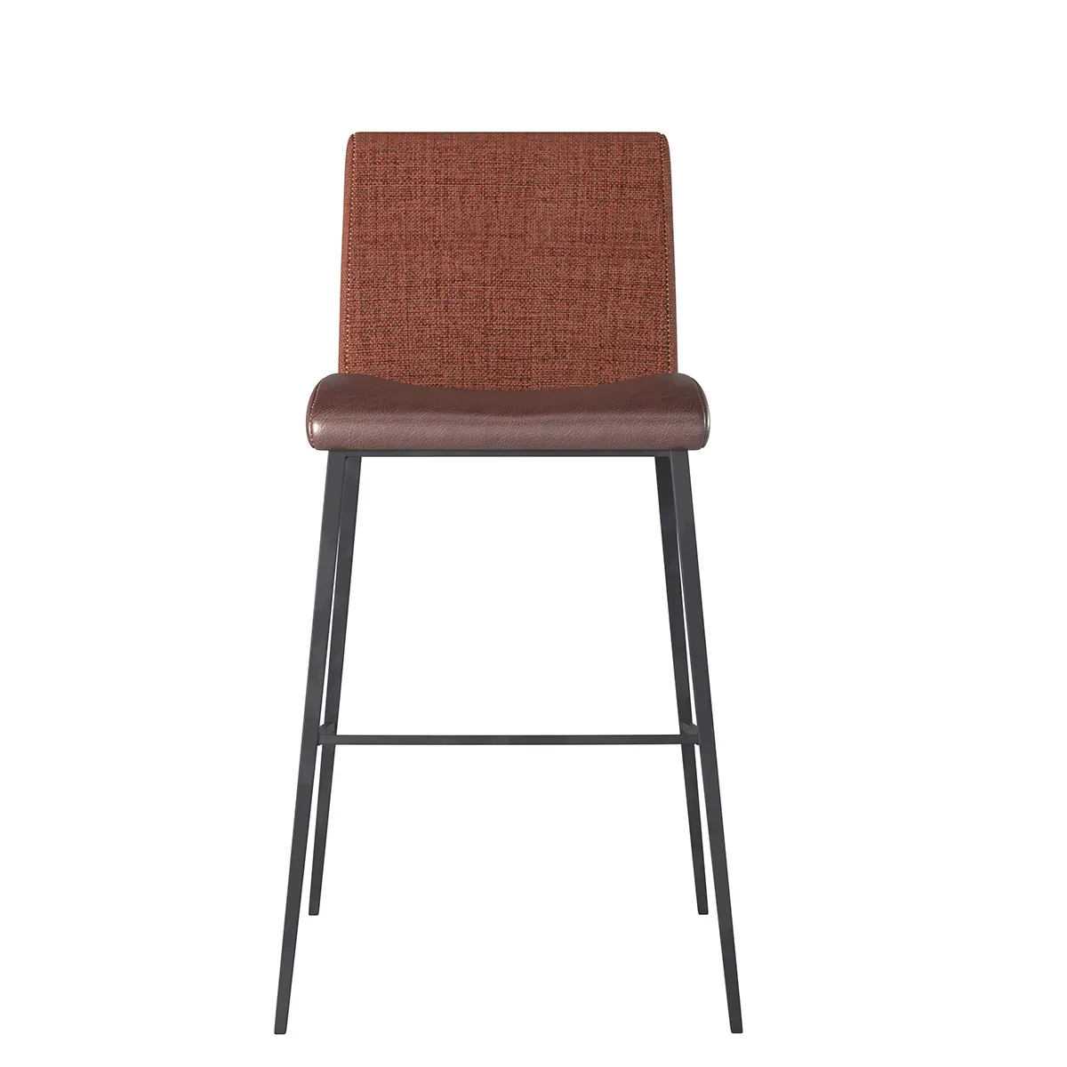 Rasmus-C Counter Stool with Dark Brown Leatherette and Orange Fabric with Matte Black Legs - Set of 2